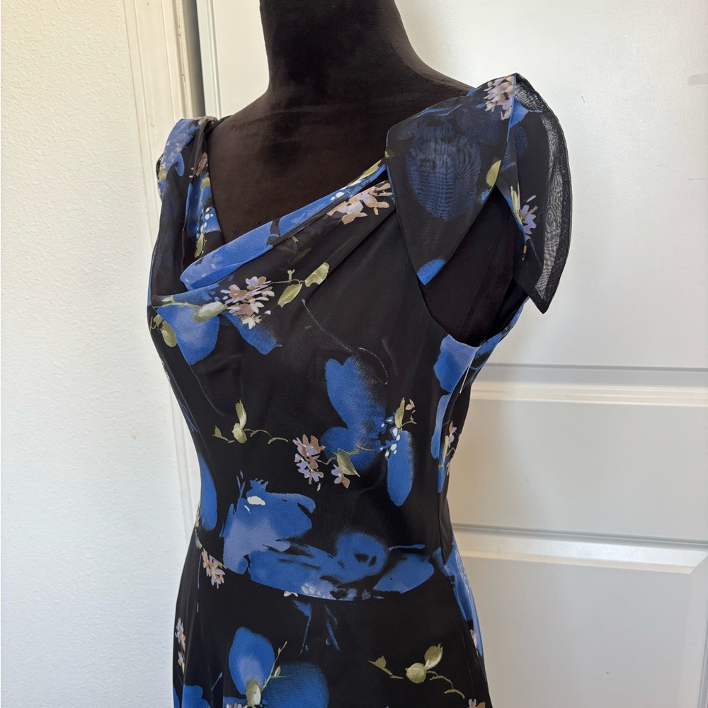 Connected Apparel Blue Floral Fit-and-Flare Dress - Picture 6 of 14